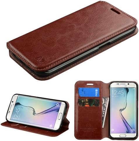 For SAMSUNG GALAXY S6 Edge G925. BROWN Leather Flip Wallet Book Style Pouch Folio Case Cover Stand with Credit Card Slots & Disinfecting Alcohol Pad V|3
