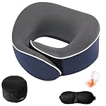 Travel Pillow,Neck Pillow Memory Foam 360 Degree Support Pillows,Travel Neck Pillow Comes with Eye Masks,Earplugs,Ideal Accessory for Airplanes Offices and Cars (Navy Blue)