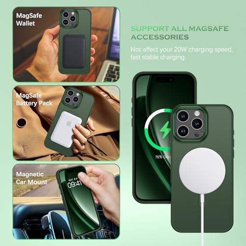 Image of YINLAI for iPhone 16 Pro Max Case 6.9-inch,Magnetic Compatible with MagSafe, Slim Matte Anti-Fingerprint, Shockproof Full Body Military Grade Protection for iPhone 16 Pro Max Cover, Green