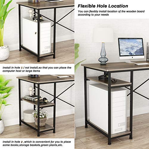 Engriy Writing Computer Desk 47", Home Office Study Desk With 2 Hooks And Storage Shelves On Left Or Right Side, Industrial Simple Workstation Wood Table Metal Frame For Pc Laptop, Black Oak #TOP3