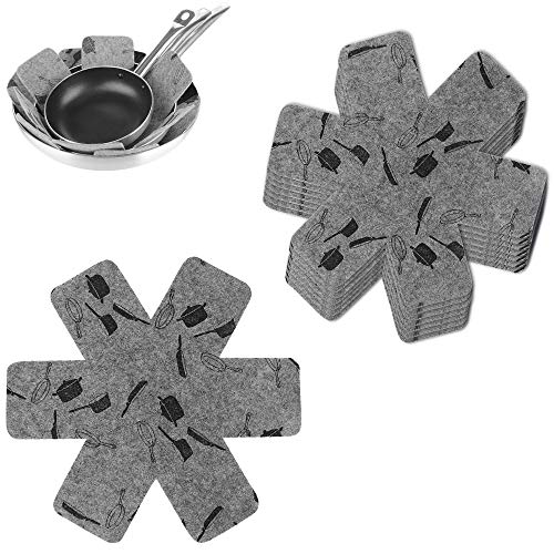 N/D Femongy Protectores de Sartenes y Ollas, Almohadillas Protectoras de Sartenes, 8 Piezas Separador de Sartenes Antideslizantes, Protector de Utensilios de Cocina de Tela no Tejidas, 38cm (Gris)