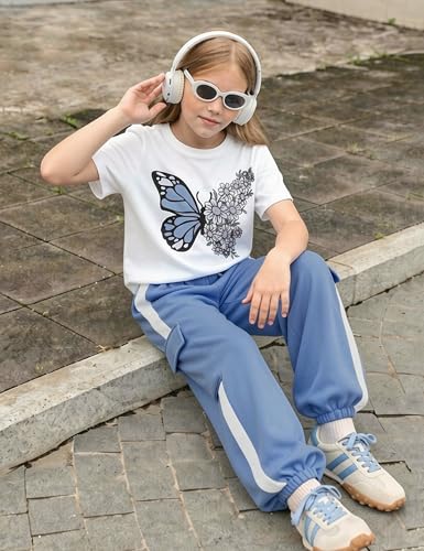 Image of Girls 2 Piece Outfit, Graphic Short Sleeve T-Shirt and Cargo Jogger Sweatpants Set, Ages 4-13