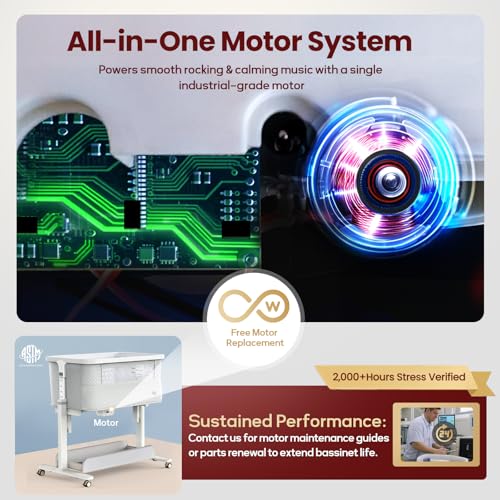 سرير هزاز للاطفال من فافاسو، سرير كهربائي اوتوماتيكي بـ3 حركات لجانب السرير، سرير قابل للدوران التلقائي لحديثي الولادة، 5 ارتفاعات قابلة للتعديل مع موسيقى وعجلات للتخزين، رمادي وابيض