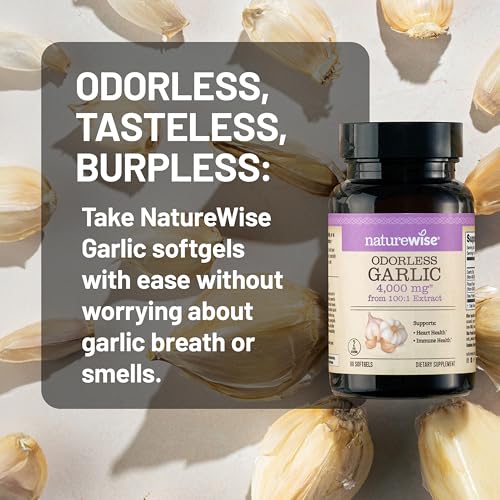 NatureWise Odorless Garlic Supplement 4000mg - Ultra Potent 100:1 Extract - Healthy Cholesterol Formula, Heart Health Support - Non-GMO, Gluten Free, with Halal Gelatin - 60 Count[30-Day Supply] - image 8