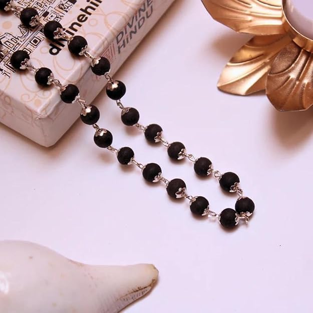 Original Karungali Malai Silver Cap Bracelet Karungali Malai Silver Cap 54 Beads Mala Combo For Men & Women Black Ebony Wood Mala & Bracelet Lab Tested3