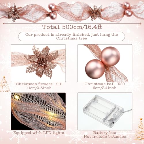 Bolas de Navidad y flores en cinta de malla elegante con iluminación integrada 2