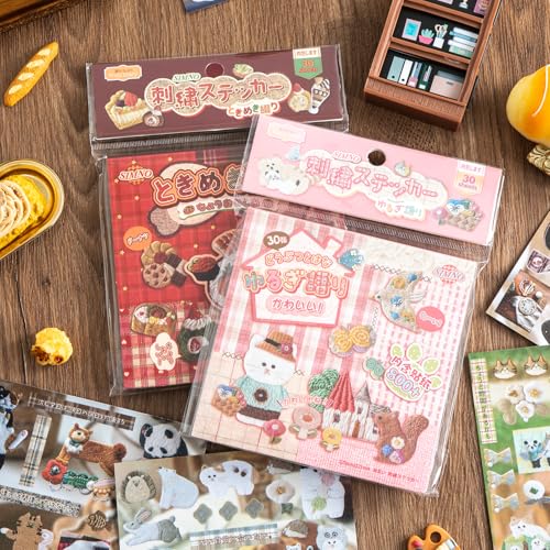 Image of Girl's Japanese Retro Sticker Book, Food and Daily Life Theme - 800+ Cute Old Showa Style Embroidered Stickers, for DIY Scrapbooking Journaling Handbook Decoration