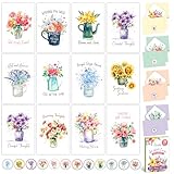 Decorably 24 Pack Gold Foiled 4x6in Floral Boxed Get Well Cards Assortment Box with Envelopes and Stickers, 12 Flower Designs Get Well Cards for Women, with Printed Message Inside