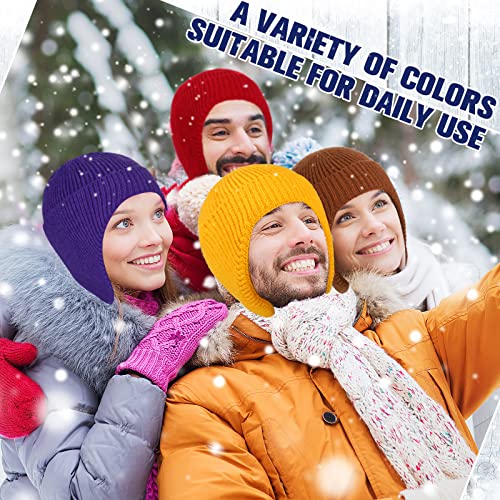 Vicenpal 12 Pcs Knit Beanie Hats Mens Winter Knit Earflap Hats Stocking Caps With Ears Multicolored Ear Warm Winter Hats For Men Women Daily Headwear, Black, Yellow, One Size #TOP2