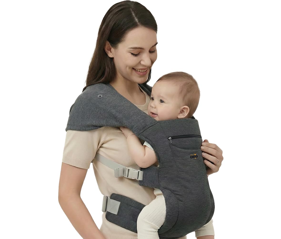Golden Bee Cozy Nest Newborn Baby Carrier, Ergonomic, Baby Wrap Carrier, M-Shape Sitting Position, Padded Head & Neck Support, Baby Carrier for New Born to Toddler 3-24 Months (3 to 12 Kg) (Grey)-image-44