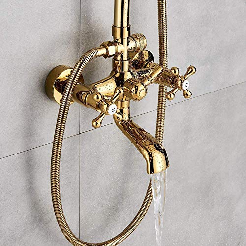 Ensemble de douche de luxe or avec mitigeur à effet pluie 8"