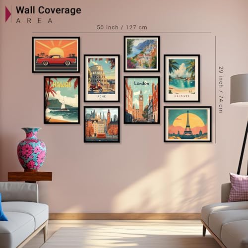 Image of kotart Retro Travel Theme Wall Poster with Frame Modern Art City Vibes Wall Decor Photo Frames - Framed Posters / Paintings Set of 8 (Art 1 Small(10x13 or 10x10 inch) Framed)