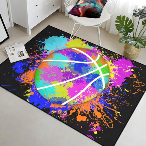 Basketball Boys Rug - Graffiti Basketball Rug for Boys Room Sports Carpet Rugs, 4.5x6 Feet