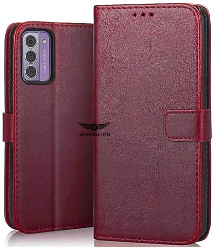 Image of SHINESTAR Nokia G42 5G Flip Back Cover | PU Leather Flip Cover Wallet Case with TPU Silicone Case Back Cover for Nokia G42 5G - Blood Red