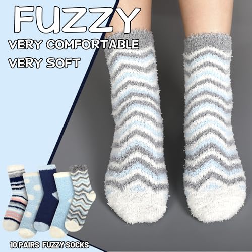 Image of Foaincore 10 Pairs Fuzzy Socks for Women Cozy Fluffy Warm Soft Slipper Socks Thick Winter Gifts for Adult Gifts