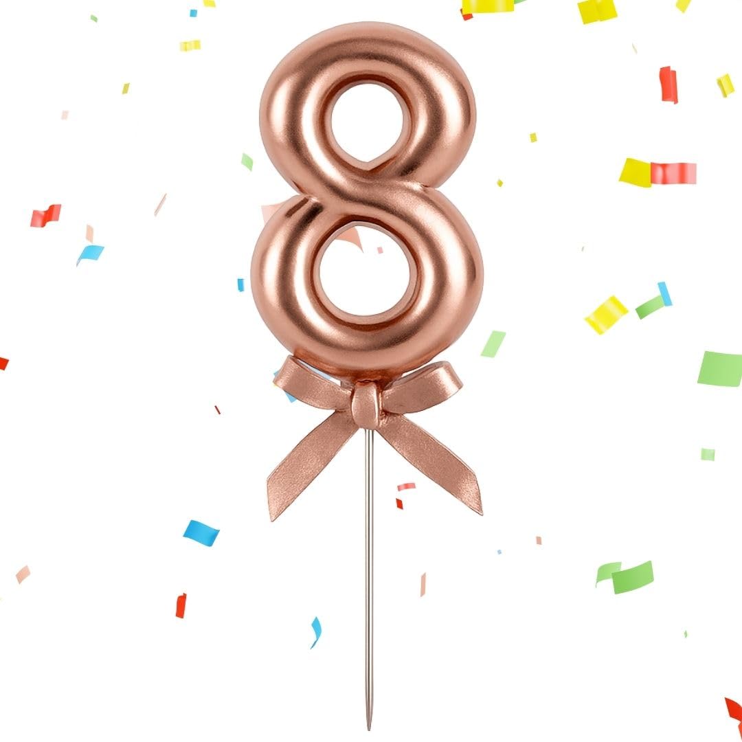Wanna Party Number 8 Cake Topper Rose Gold/Acrylic Number Cake Topper DIY Cupcake Toppers with 1-9 Numbers Rose Gold Picks for Wedding Cake Decorations Happy Birthday Baby Shower