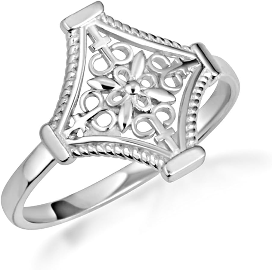 Claddagh Gold 10K &14K Flower Filigree Statement Ring Available In Yellow/Rose/White with Multiple Ring Size