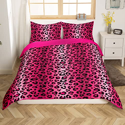 Housse de Couette Imprimé Léopard Parure de Lit Imprimé Guépard 220x240cm Rose Rouge Noir Ensembles de Luxe Sexy de Housse de Couette Ultra Doux Décor Afrique Animal Faune Réversible Cover