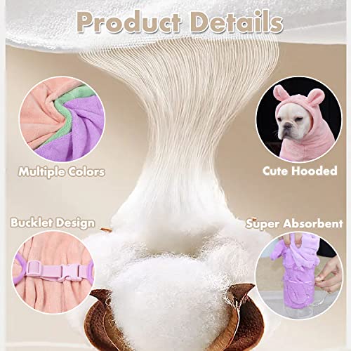 BT Bear Dog Bathrobe,Super Absorbent Dog Quick Drying Microfiber Coat Hooded Bath Towel for Puppy Small Dogs Cat(XS,Purple) - Image 4