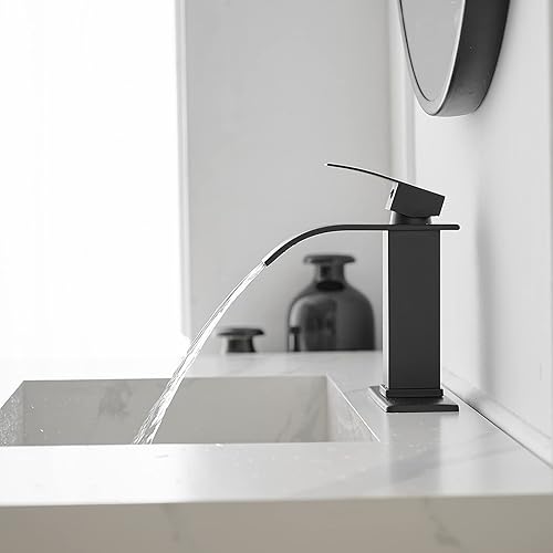 Miniatura 5 de Bathfinesse Grifo de baño con cascada de una sola manija para lavabo de baño, grifo mezclador de acero inoxidable con placa de cubierta desmontable