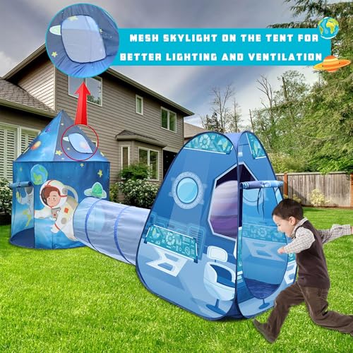 Lulu Home 3-in-1 Play Tent Set for Kids, Rocket Ship Astronaut Tent with Crawling Tunnel and Pop-up Playhouse for Babies Toddlers Boys and Girls Indoor Outdoor Play with, Foldable & Portable - Thumbnail 4