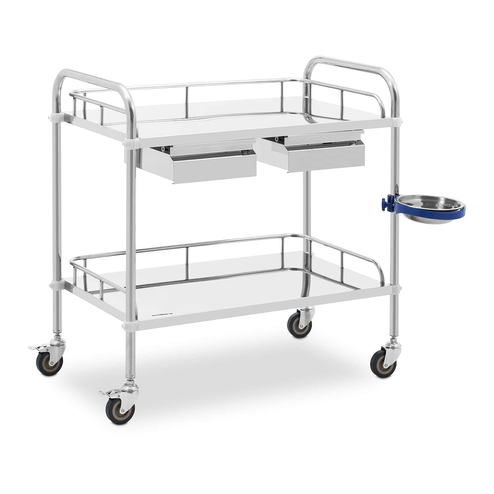 Steinberg Systems SBS-LF-132 - Carrello da laboratorio in acciaio inox, 2 ripiani, 74 x 44 x 13 cm, 2 cassetti, 20 kg