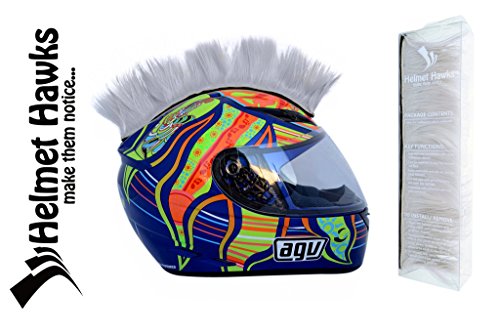 Helmet Hawks ® Motorcycle Helmet Mohawk w/Sticky Hook and Loop Fastener Adhesive - White Silver