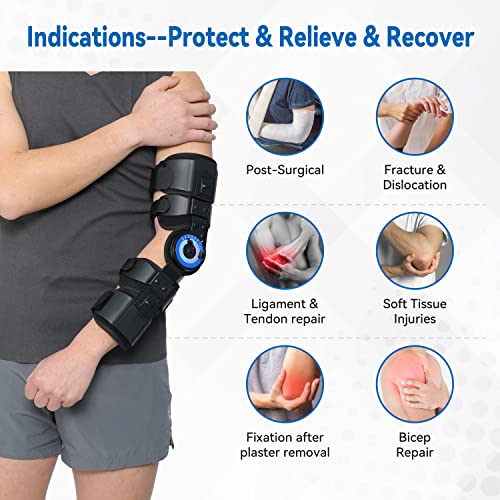 Orthomen Hinged Rom Elbow Brace, Adjustable Post Op Elbow Brace Stabilizer Splint Arm Injury Recovery Support After Surgery (Right) #TOP1