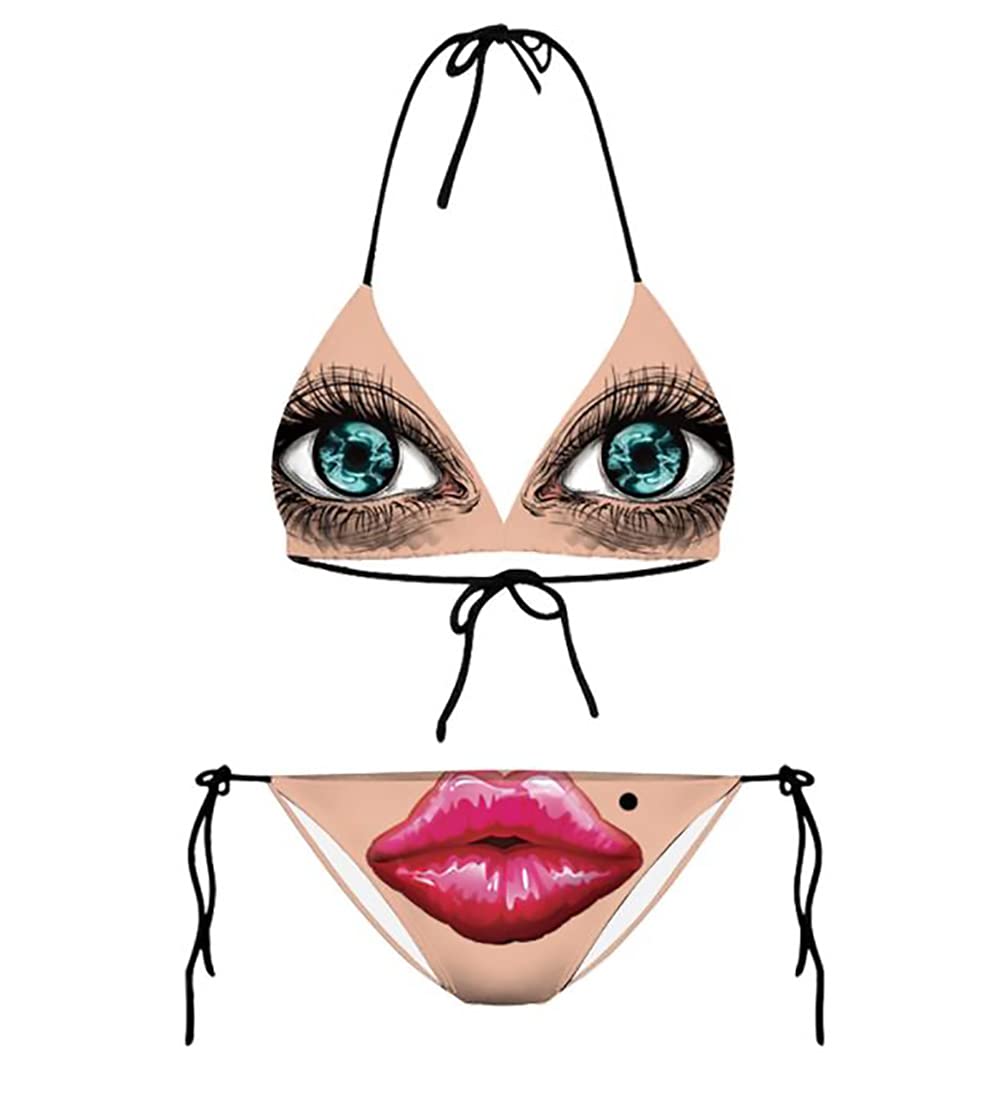 WeiDuoLuoWomen's Floral Print Halter Triangle Tie Side Bikini Set Two Piece Swimsuits，Creative Bikini, 3087, M