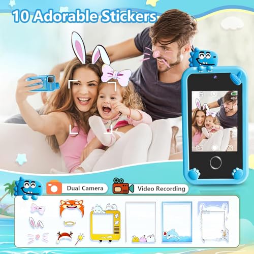 Image of Cason Small Smart Phone for Boys & Girls,2.8 inch Touch Screen Mini Toy Phone for Kids with Dual Camera, Music Player, Games Kids Mobile with 8GB SD Card (Blue)