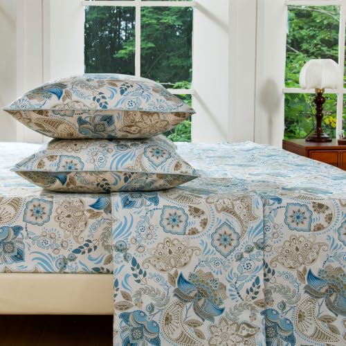 Image of FADFAY Twin XL Sheets Set 4 Piece Blue Paisley College Bedding 100% Egyptian Cotton Dorm Room Bedding, Soft Breathable Dorm Sheets Extra Long with Deep Pocket Luxury Hotel Quality for All Seasons