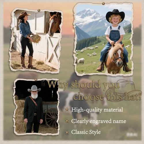 Custom Cowboy Hat Personalized Western Hats for Men,Customized Toddler Cowboy Hat for Boys with Engraved Name Leather Hatband4