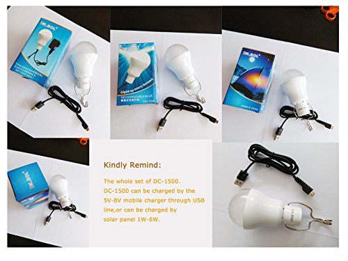 KK.BOL Portable Led Light Bulb Rechargeable Lights Lamp for Camping Fishing Hiking Outdoor Sports Emergency Light (White-180LM)(can be Charged by Solar Panel or Android Mobile Charger) - Thumbnail 5