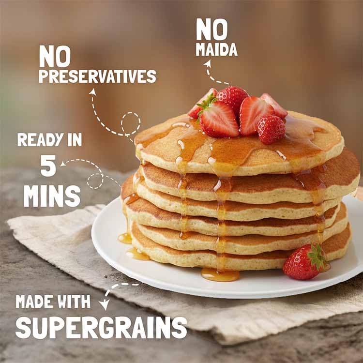 Slurrp Farm No Maida Pancake Mix | Instant Breakfast Mix made with Oats and Jowar | 100% Vegetarian Eggless Healthy Breakfast for Kids & Adults | Classic- Pack of 3 X 150g