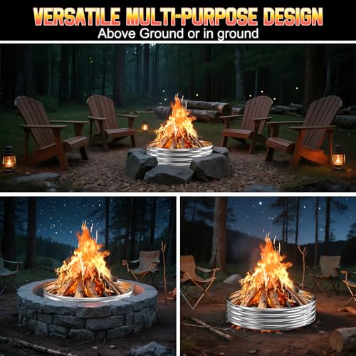 60 Inch Fire Pit Ring 5FT Galvanized Steel, 12" Raised Heavy Duty Wood Burning Fire Pits&Outdoor Fireplace, Heat Resistant Campfire Ring with Spark Guard, for Outdoor Backyard, Patio & Camping Use - Image 5