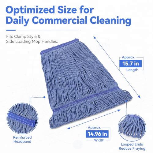Image of 6 Pack Heavy Mop Replace Head,mop Head Replacement,Commercial mop Heads,Reusable Mop Head Refills-Replacement Mop Heads SuitableWet Industrial Blue Cotton Looped End String Head Refill (Blue)