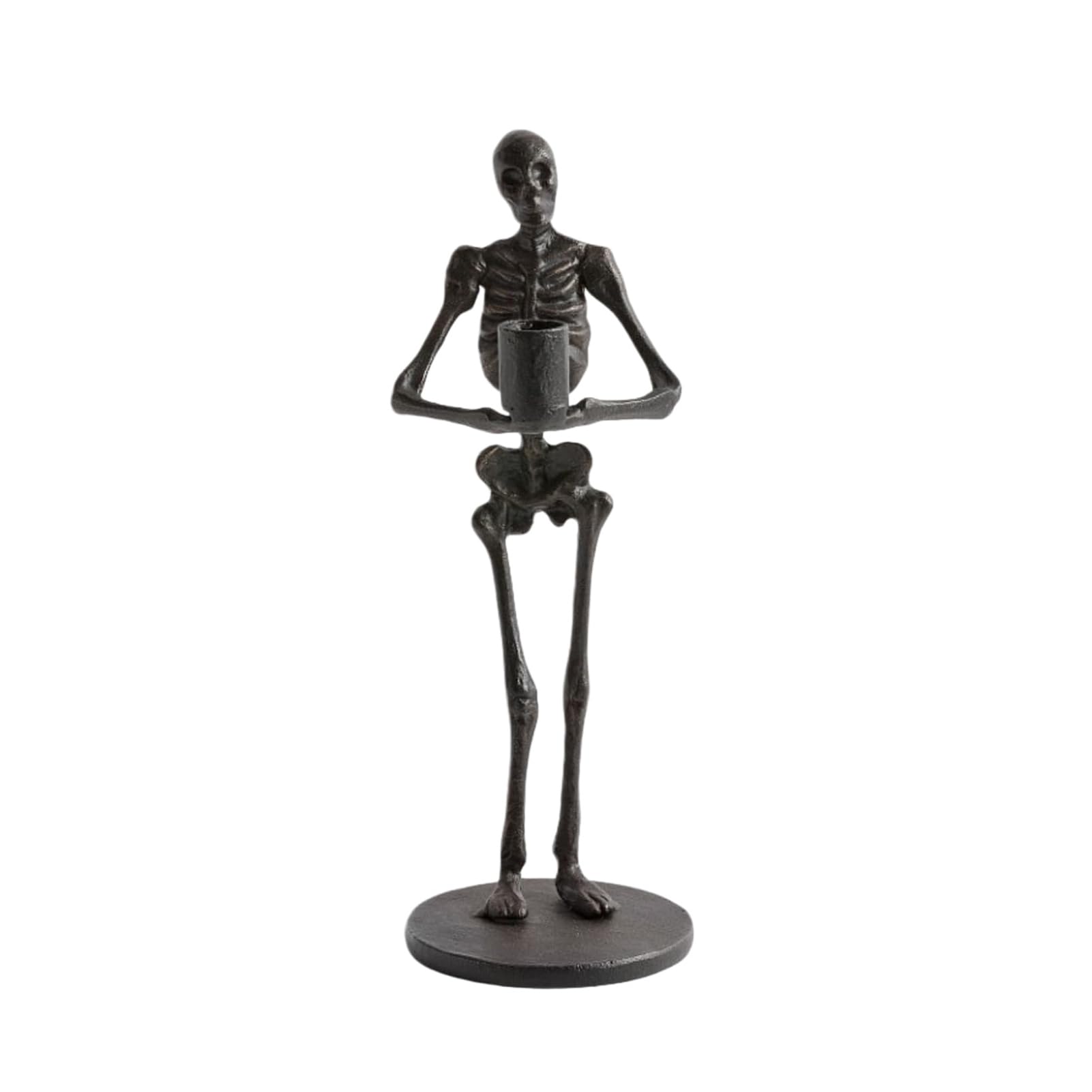 RetroNest Halloween Skeleton Candle Holder,Gothic Resin Standing Candlestick for Table Mantel Decor,Spooky Retro Black Hand Ornament 22cm High Fits Standard Taper Candles B