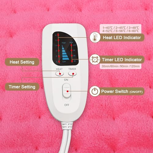 Image of Deepsoon Heating Pad,Electric Heating Pads for Back,Neck,Moist Heating Pad for Abdomen Shoulder Knee Legs,Dry /Moist Heat&Auto Shut Off,Fathers Day Dad Gifts for Men Birthday,Fuchsia,24x20 Inch