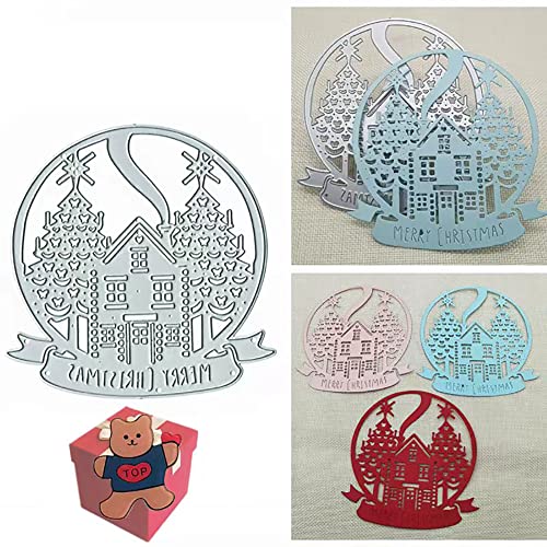 AOOL Troqueles de árbol de casa de Navidad para hacer tarjetas, plantillas de corte de estrella de hojas de flores de Navidad para álbumes de recortes, álbumes de fotos, troqueles de papel decorativo