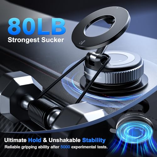 Image of CloudValley Magnetic Car Phone Mount, [Compatible with MagSafe] 360 Adjustable Foldable Holder for Dashboard, 80LBS Suction & 2800gf Magnet, Car Accessories for iPhone 17 /16 Pro Max 15 14, Black