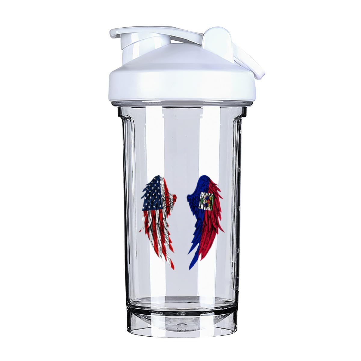 Wings America and Haitian Flag 18 Ounce Shaker Cup,Fashion Theme Pattern Shaker Bottle Leak-proof Workout Shake Bottles 500ML/18 oz Perfect for Pre Workout