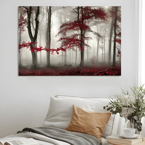 Tableau mural forêt rouge chic pour salon et chambre moderne