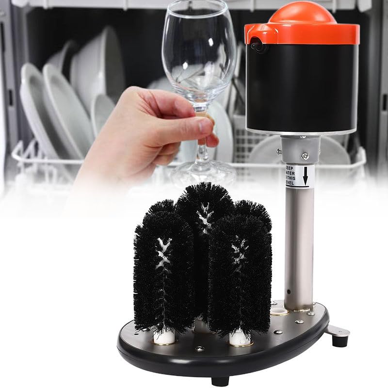 WEIMILOR Lavavasos eléctrico Profesional de 5 cepillos, 1 Lavadora de Barras de Alta Resistencia, Vertical para Barra o Cocina, Lavadora de Vasos automática de Acero Inoxidable