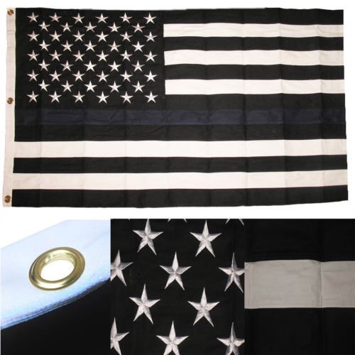 Moon Knives 5x9.5 ft Embroidered Sewn USA American Thin Blue Line Police Cotton Casket Flag - Party Decorations Supplies For Parades - Prime Outside, Garden, Men Cave Decor Flag