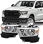 AKKON - Fits 2019-2020 RAM 1500 Pickup Truck [Halogen Type] Headlights w/Chrome Bezel Headlamp Pair Driver+Passenger Replacement