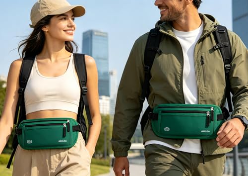 Image of Money Belt - Slim Passport Holder RFID Blocking Travel Wallet Undercover Fanny Packs for Men Women - Green