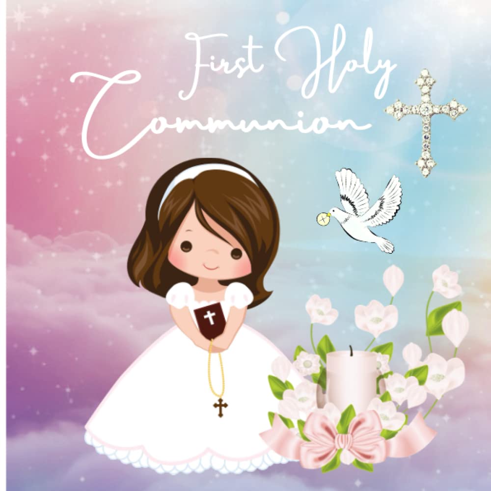 First Holy Communion Guest Book: Beautiful White - Lilac Memory Book for Christian Sacrament of Communion to Treasure Forever, Guestbook to Sign-in , Prayers, Blessings & Wishes
