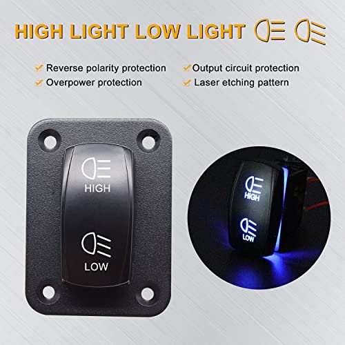 Weideer High Low Beam Rocker Switch 12V 20A Headlight Switch 7Pin On/Off/On Blue Led Toggle Switch With Aluminum Panel Harness For Car Boat Trailer K-061-Hl #TOP1