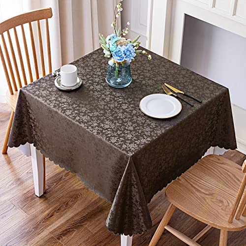 Image of Smiry Square Table Cloth, Waterproof Heavy Duty Vinyl Tablecloths, Wipeable Washable Table Cover for Kitchen and Dining Room (Coffee, 70 inch X 70 inch)