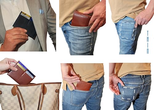 THIN Wallet | World's Thinnest | Minimalist | Maximum Eight Cards and Cash | Non-folding | Genuine Leather | Minimal Silhouette | Every Day Carry EDC (Blue)3
